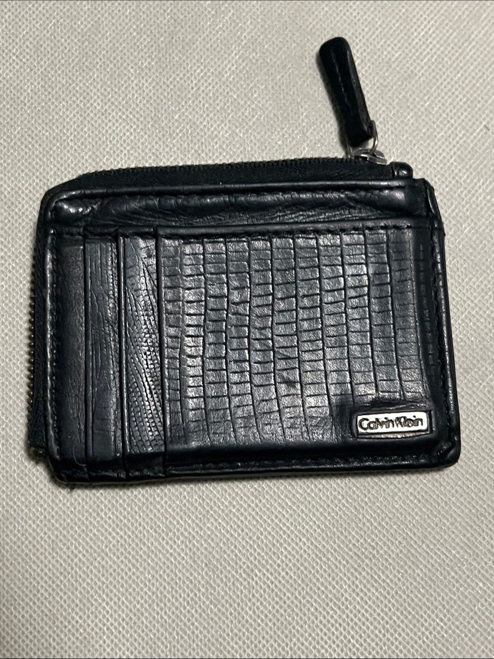 Calvin Klein Black Textured Leather Card Holder with Zip